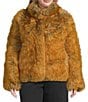 Azalea Wang Plus Size Pandifox High Funnel Neck Faux Fur Zip Front Jacket, Color:Tan - Image 2