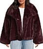 Azalea Wang Plus Size Regina Faux Fur Wing Collar Oversize Snap Front Jacket, Color:Burgundy - Image 1