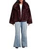 Azalea Wang Plus Size Regina Faux Fur Wing Collar Oversize Snap Front Jacket, Color:Burgundy - Image 4