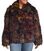 Azalea Wang Plus Size Remme Faux Fur Abstract Print Shawl Collar Oversize Fit Jacket, Color:Burgundy - Image 2