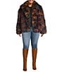 Azalea Wang Plus Size Remme Faux Fur Abstract Print Shawl Collar Oversize Fit Jacket, Color:Burgundy - Image 4