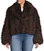 Azalea Wang Plus Size Ruperta Faux Sherpa Shawl Collared Oversize Single Breasted Jacket, Color:Dark Brown - Image 2