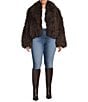 Azalea Wang Plus Size Ruperta Faux Sherpa Shawl Collared Oversize Single Breasted Jacket, Color:Dark Brown - Image 4