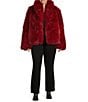 Azalea Wang Plus Size Simona Faux Fur Oversize Shawl Collar Open Front Jacket, Color:Red - Image 4