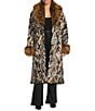 Azalea Wang Plus Size Tiana Retro Animal Print Faux Fur Shawl Collared Oversize Trench Coat, Color:Brown - Image 1