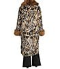Azalea Wang Plus Size Tiana Retro Animal Print Faux Fur Shawl Collared Oversize Trench Coat, Color:Brown - Image 3