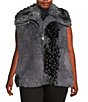 Azalea Wang Plus Size Vanesa Raccoon Pattern Faux Fur Shawl Collar Oversize Zip Front Vest, Color:Grey - Image 3