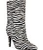 Azalea Wang Polly Zebra Print Calf Hair Pointed Toe Mid Calf Boots - Image 1
