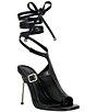 Azalea Wang Previa Croco Print Ankle Wrap Tie Toe Loop Dress Sandals - Image 1