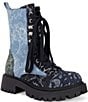 Azalea Wang Providence Mixed Print Denim Combat Boots - Image 1