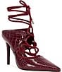 Azalea Wang Ramona Croco Embossed Ankle Tie Pointed Toe Pumps - Image 1