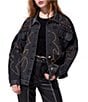 Azalea Wang Ricki Studded Point Collar Button Front Denim Jacket, Color:Black - Image 1