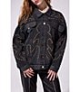 Azalea Wang Ricki Studded Point Collar Button Front Denim Jacket, Color:Black - Image 4