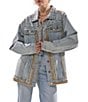 Azalea Wang Sable Studded Gold Point Collar Denim Oversized Jacket - Image 1