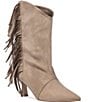 Azalea Wang Sariah Fringed Pointed Toe Kitten Heel Boots - Image 1