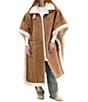 Azalea Wang Shearling Faux Fur Collared Long Poncho, Color:Brown - Image 5