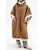 Azalea Wang Shearling Faux Fur Collared Long Poncho, Color:Brown - Image 8