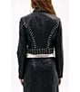 Azalea Wang Silvia Black Studded Stand Collar Zip Front Moto Jacket, Color:Black - Image 2