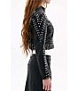 Azalea Wang Silvia Black Studded Stand Collar Zip Front Moto Jacket, Color:Black - Image 3
