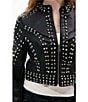 Azalea Wang Silvia Black Studded Stand Collar Zip Front Moto Jacket, Color:Black - Image 4