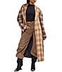 Azalea Wang Studio-Brown Plaid Print Notch Collar Button Front Trench Coat - Image 1