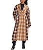 Azalea Wang Studio-Brown Plaid Print Notch Collar Button Front Trench Coat - Image 2