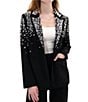 Azalea Wang Tatiana Solid Pearl Accent Notch Collar Button Front Blazer, Color:Black - Image 1