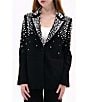 Azalea Wang Tatiana Solid Pearl Accent Notch Collar Button Front Blazer, Color:Black - Image 4
