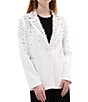 Azalea Wang Tatiana Solid Pearl Accent Notch Collar Relaxed Fit Button Front Blazer, Color:White - Image 1