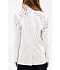 Azalea Wang Tatiana Solid Pearl Accent Notch Collar Relaxed Fit Button Front Blazer, Color:White - Image 2