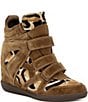 Azalea Wang Tempest Suede Leopard Print Hidden Wedge Sneaker Booties - Image 1