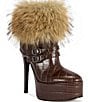 Azalea Wang Thalora Croco Embossed Faux Fur Cuff Platform Booties - Image 1