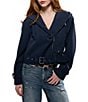 Azalea Wang Vanta-Navy Hooded Neck Belted Zip Front Jacket - Image 1