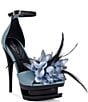 Azalea Wang Velvetine Feather Flower Ankle Strap Architectural Platform Sandals - Image 1