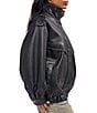 Azalea Wang Verlander-Black Faux Leather Stand Collar Snap Front Bomber Jacket - Image 3