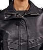 Azalea Wang Verlander-Black Faux Leather Stand Collar Snap Front Bomber Jacket - Image 5