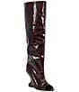 Azalea Wang Vincent Croco Embossed Patent Peep Toe Sculptural Wedge Tall Boots - Image 1