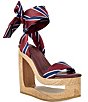 Azalea Wang Wynn Diagonal Stripe Ankle Tie Open Platform Wedge Sandals - Image 1