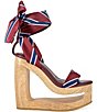 Azalea Wang Wynn Diagonal Stripe Ankle Tie Open Platform Wedge Sandals - Image 2