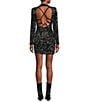 Color:Black/Holographic/Gunmetal - Image 2 - 3D Sequin Velvet Long Sleeve Mock Neck Cage Back Mini Dress