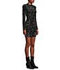 Color:Black/Holographic/Gunmetal - Image 3 - 3D Sequin Velvet Long Sleeve Mock Neck Cage Back Mini Dress