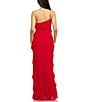 Color:Red - Image 2 - Adjustable Spaghetti Strap One Shoulder Ruffle Maxi Dress