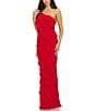 Color:Red - Image 3 - Adjustable Spaghetti Strap One Shoulder Ruffle Maxi Dress