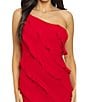 Color:Red - Image 4 - Adjustable Spaghetti Strap One Shoulder Ruffle Maxi Dress