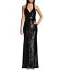 B. Darlin Allover Sequin Sleeveless Halter V-Neck Dress, Color:Black - Image 1