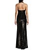 B. Darlin Allover Sequin Sleeveless Halter V-Neck Dress, Color:Black - Image 2