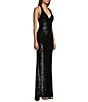 B. Darlin Allover Sequin Sleeveless Halter V-Neck Dress, Color:Black - Image 3