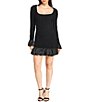 B. Darlin Boucle Sequined Square Neck Long Sleeve Satin Ruffled Bubble Hem Dress - Image 1