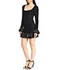 B. Darlin Boucle Sequined Square Neck Long Sleeve Satin Ruffled Bubble Hem Dress - Image 3