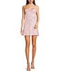 B. Darlin Bow Printed Cowl Neck Lace-Up Back A-Line Sequin Dress, Color:Pink/White - Image 1